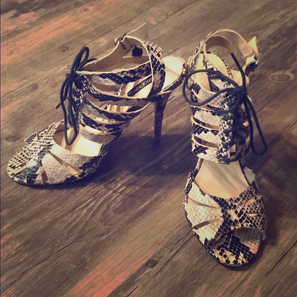 Lace-up Faux Snakeskin Heels - Picture 1 of 6